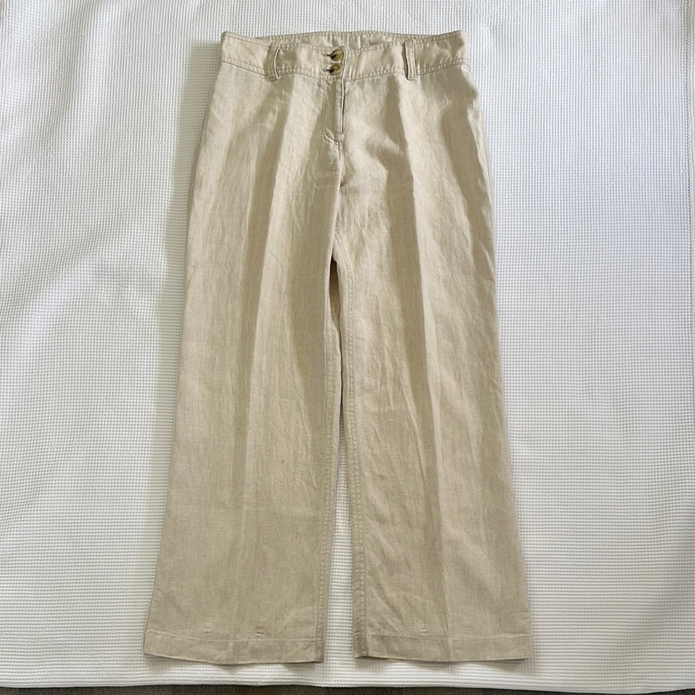 Women’s oatmeal neutral tan linen wide leg Pants